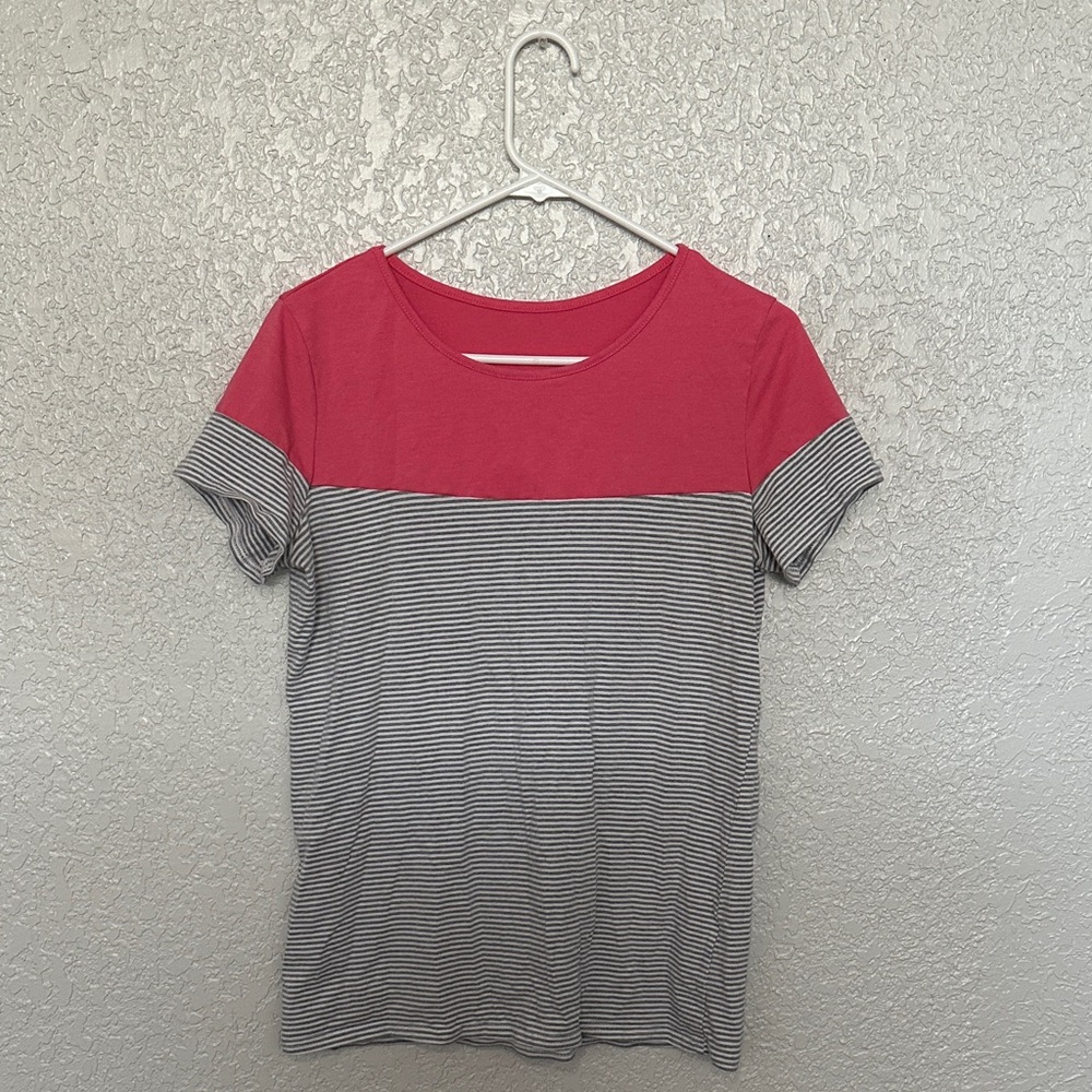 Casual Pink and Gray Striped Women's Top